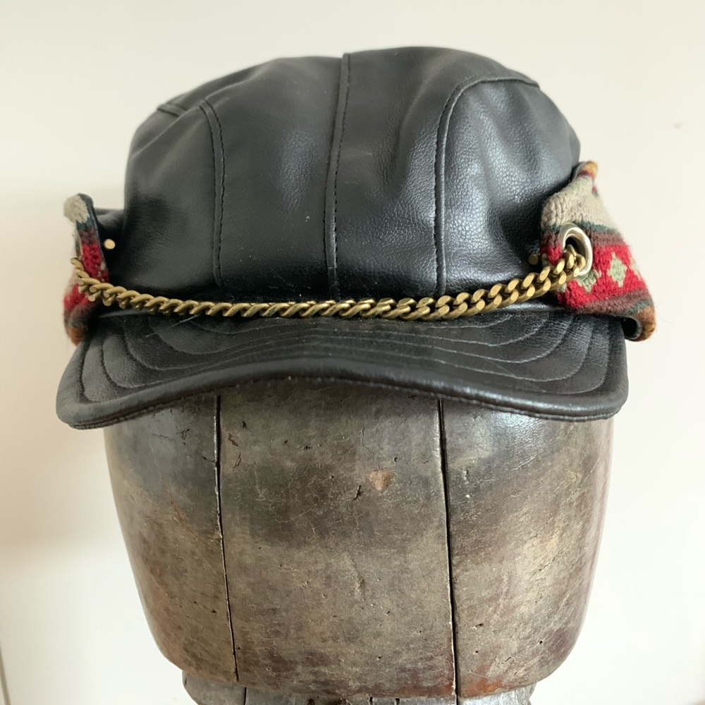 Jean Paul Gaultier leather and wool cap with chain